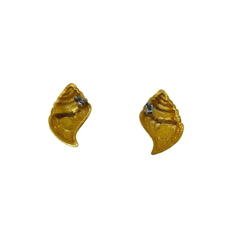 Vintage Kenneth J. Lane for Avon Shell-Shaped Clip-On Earrings | 1.50" | Gold-To - Picture 8 of 9